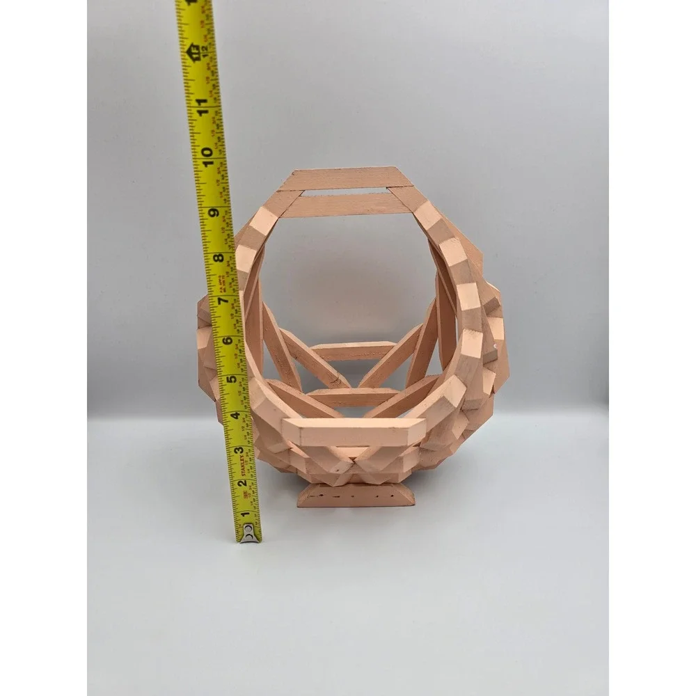 Unique Geometric Wood Basket Handmade Decorative‎ Accent Piece